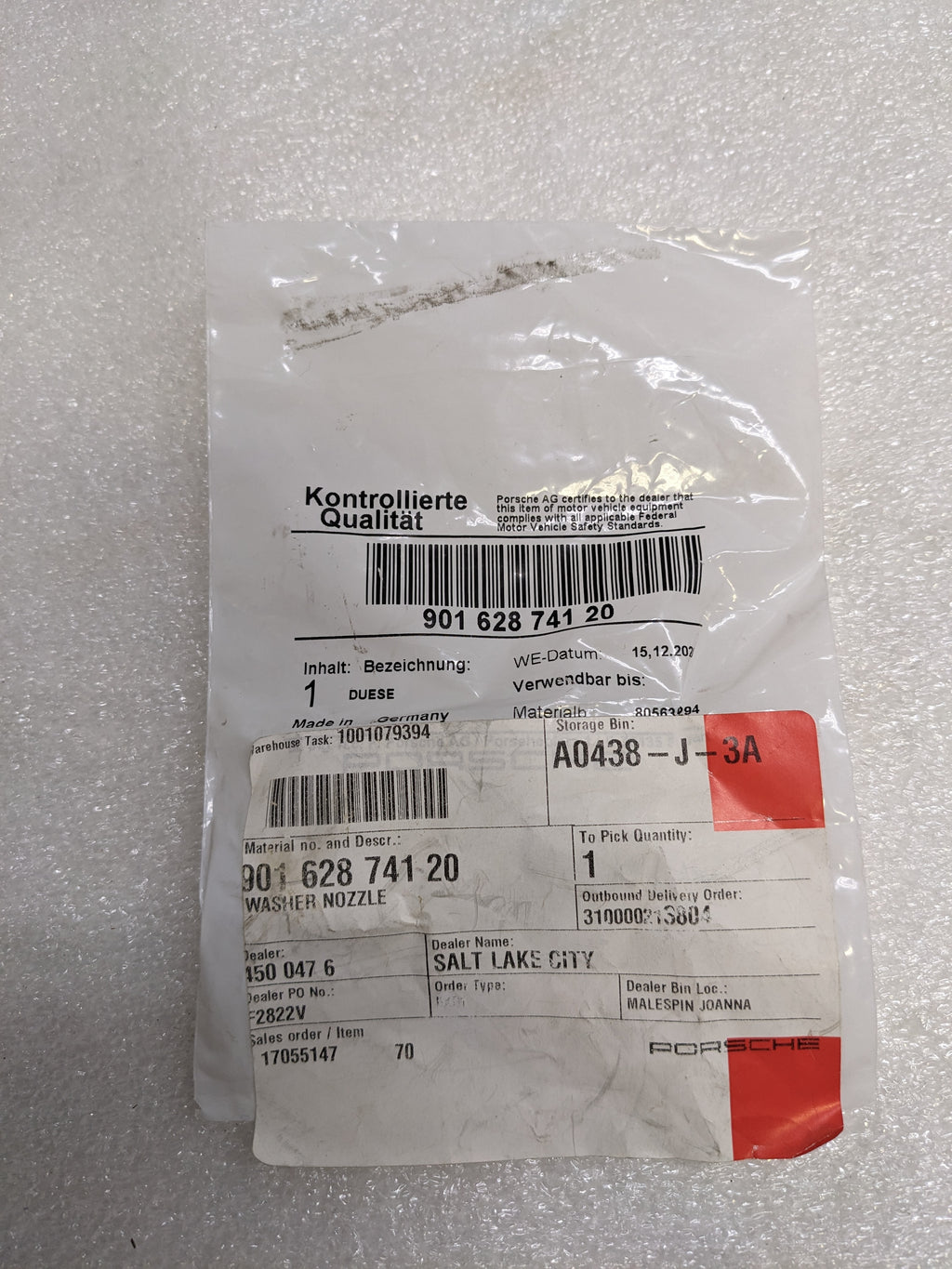 PORSCHE 90162874120 WASHER NOZZLE FOR 1965-1973 911 NEW R23T2