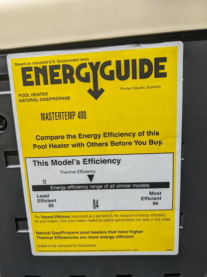 PENTAIR 460737 MASTERTEMP POOL HEATER 400K BTU PROPANE NEW KSLR