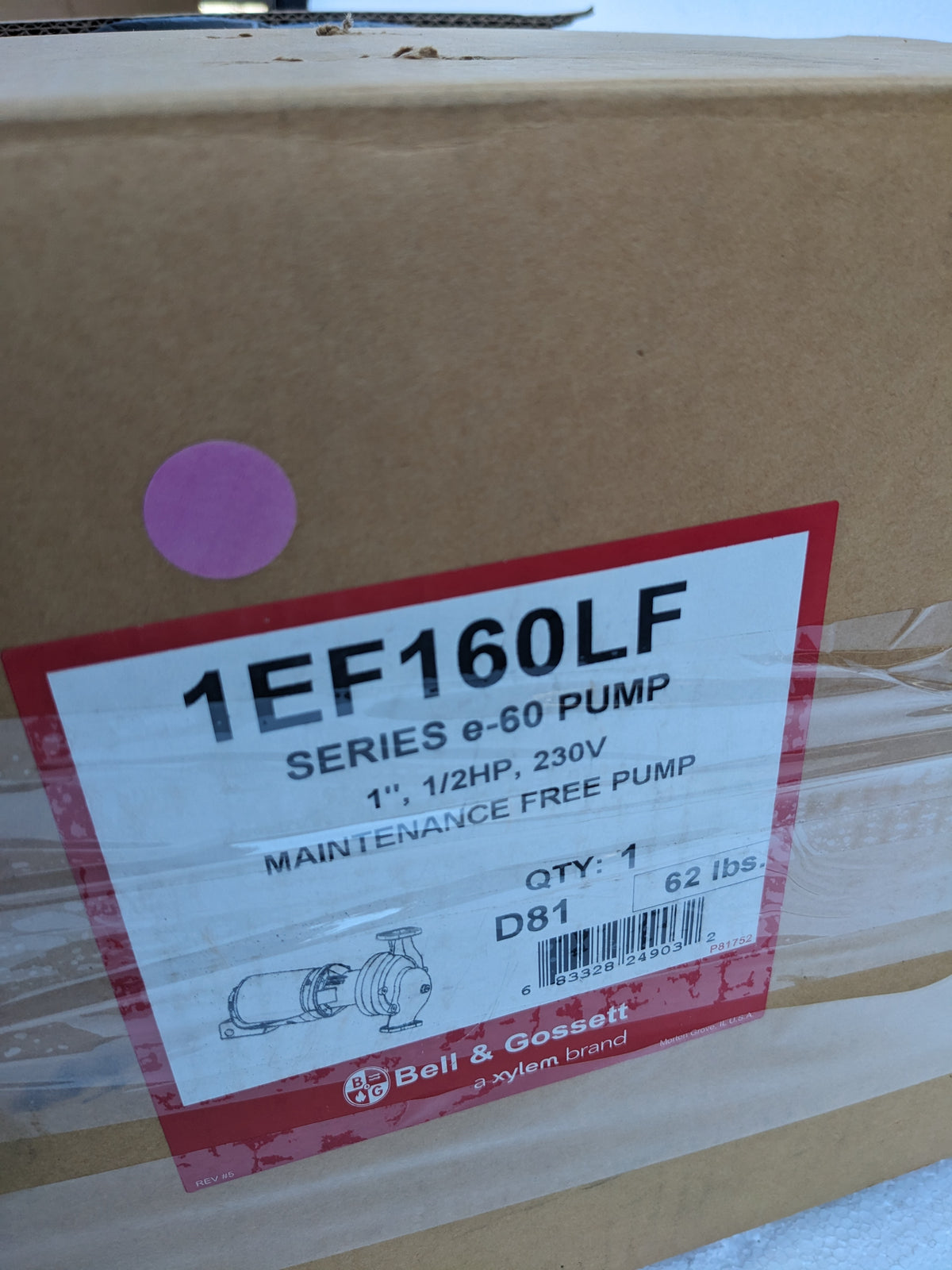 BELL & GOSSETT 1EF160LF PUMP E-60 1X5.25 BE652S-ECM NEW S-343