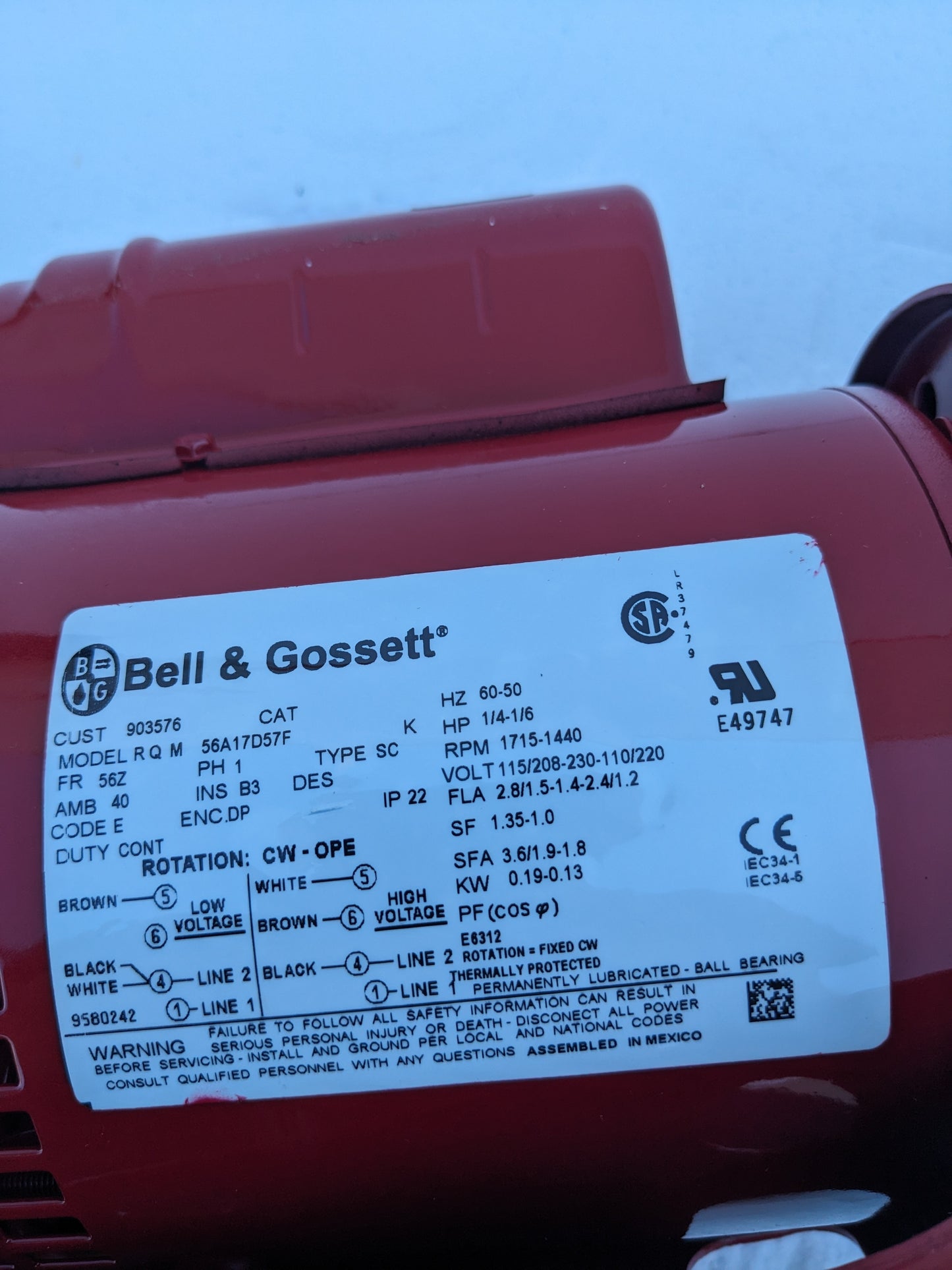 BELL & GOSSETT 172708LF SERIES 60 PUMP BF 1.25X5.25 1/3HP 115/230V NEW S-343
