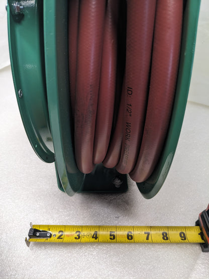 SPEEDAIRE 6NU45A 1/2"X50' SPRING RETURN AIR/WATER HOSE W/ REEL NEW B2