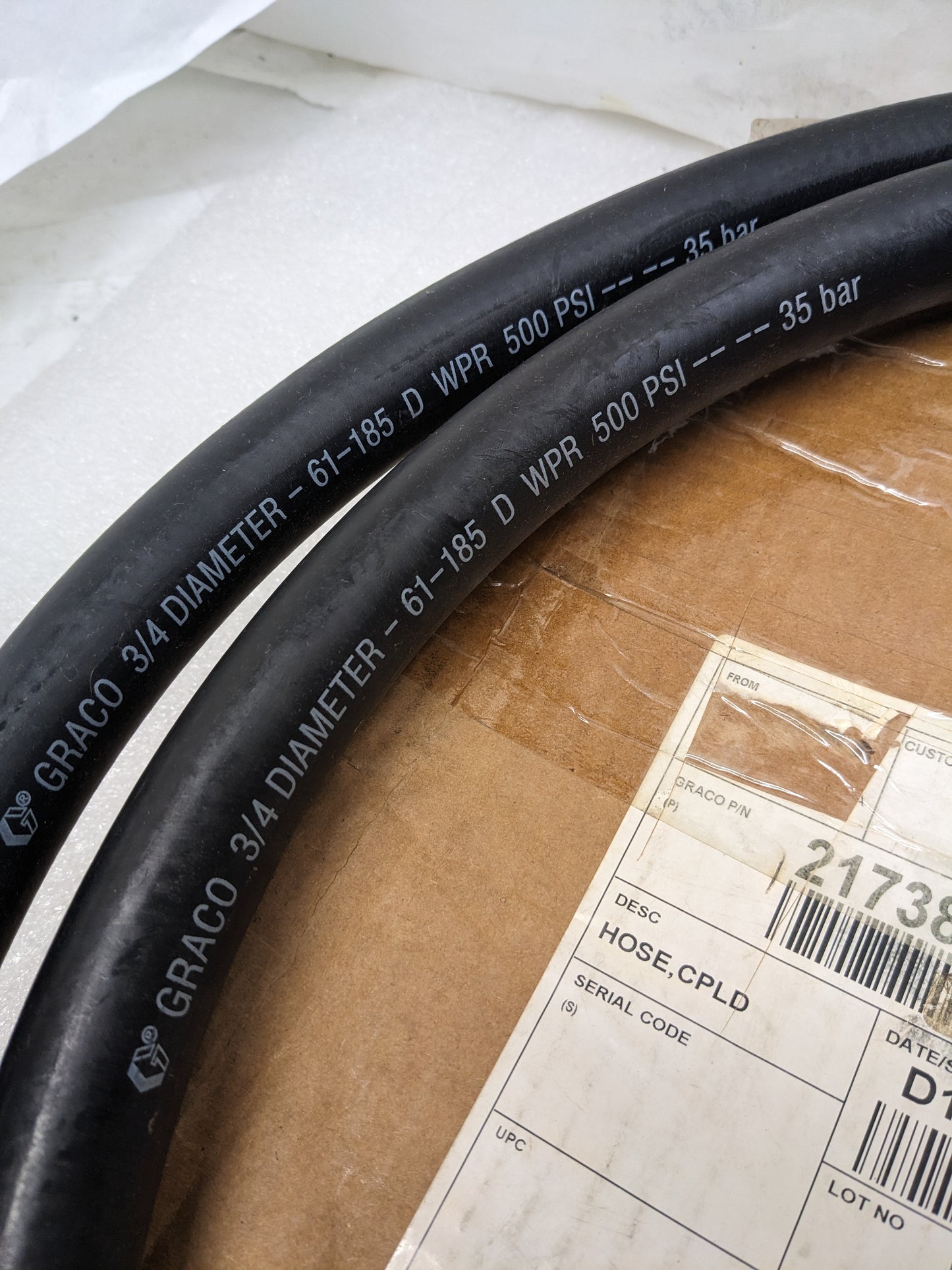 GRACO 217382 COUPLED 10' HOSE 3/4" ID 500 PSI WP NYLON NEW R17