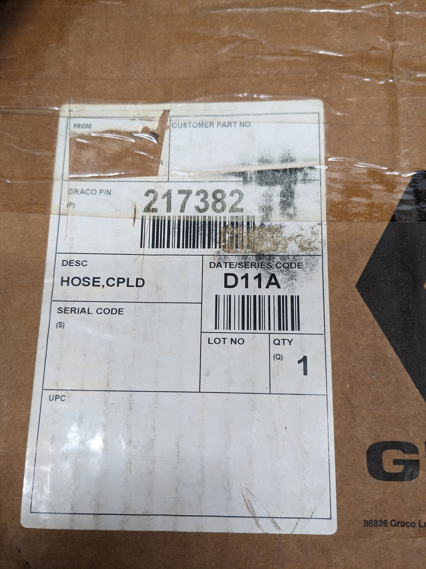 GRACO 217382 COUPLED 10' HOSE 3/4" ID 500 PSI WP NYLON NEW R17