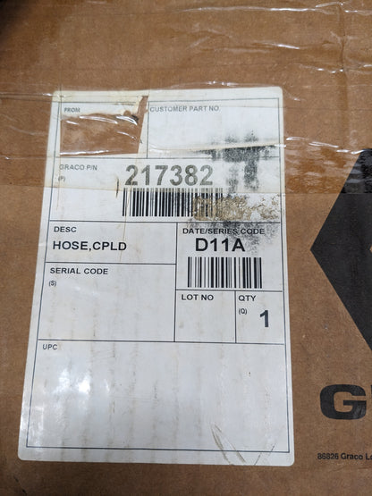 GRACO 217382 COUPLED 10' HOSE 3/4" ID 500 PSI WP NYLON NEW R17