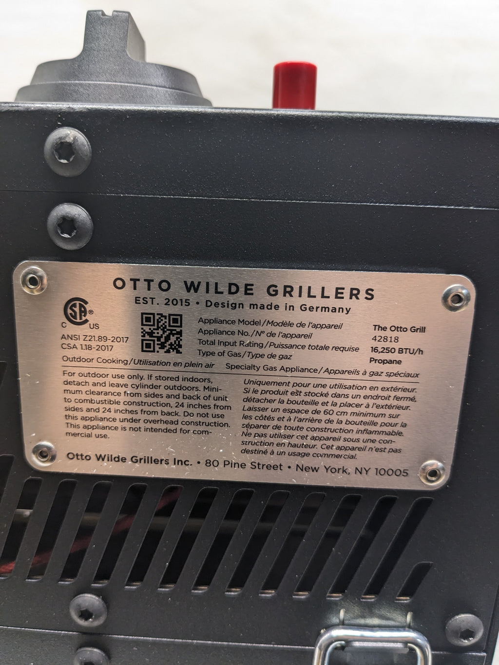 OTTO WILDE GRILLS 100011 STEAK BROILER UP TO 1500°F NEW B2