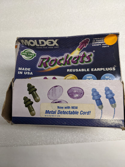 MOLDEX 6415 ROCKETS METAL DETECTABLE CORDED REUSABLE EARPLUGS BOX OF 50 NEW SR