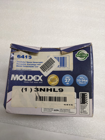 MOLDEX 6415 ROCKETS METAL DETECTABLE CORDED REUSABLE EARPLUGS BOX OF 50 NEW SR