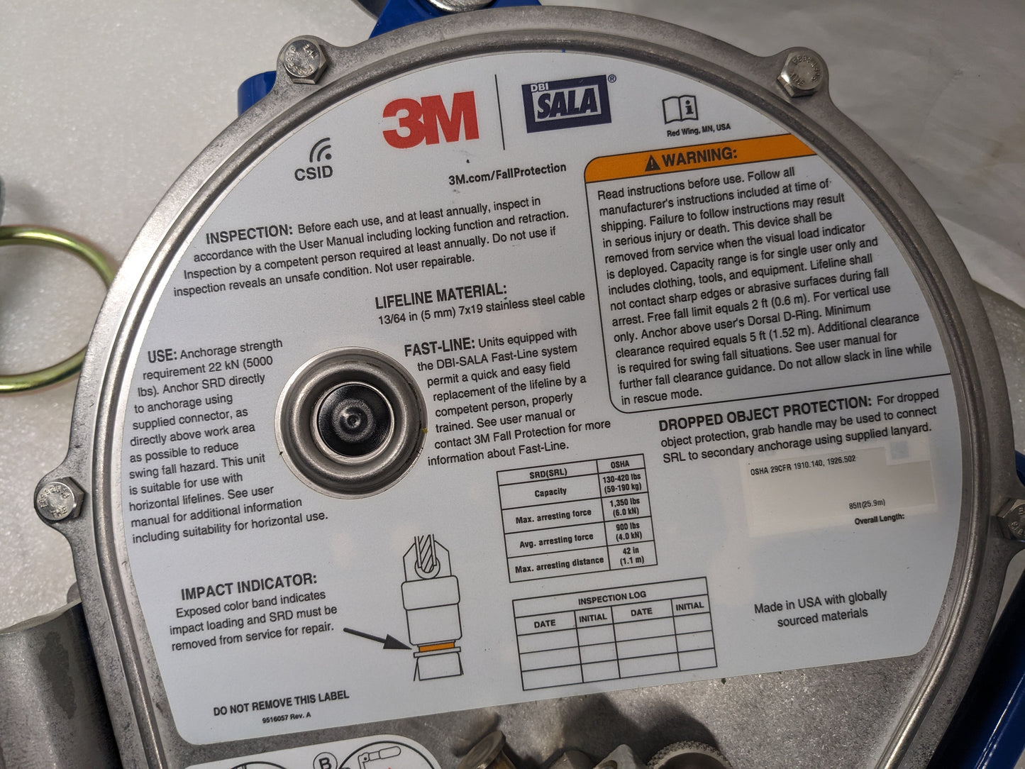 3M 3400168 RETRACTING LIFELINE 85 FT 3 WAY EMERGENCY RETRIEVAL SYSTEM NEW J2