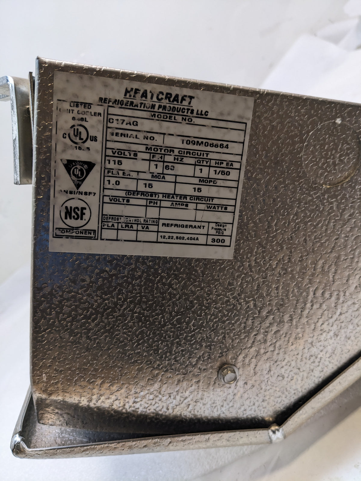 HEATCRAFT C17AG UNIT COOLER AIR DEFROST HIGH PROFILE NEW B2