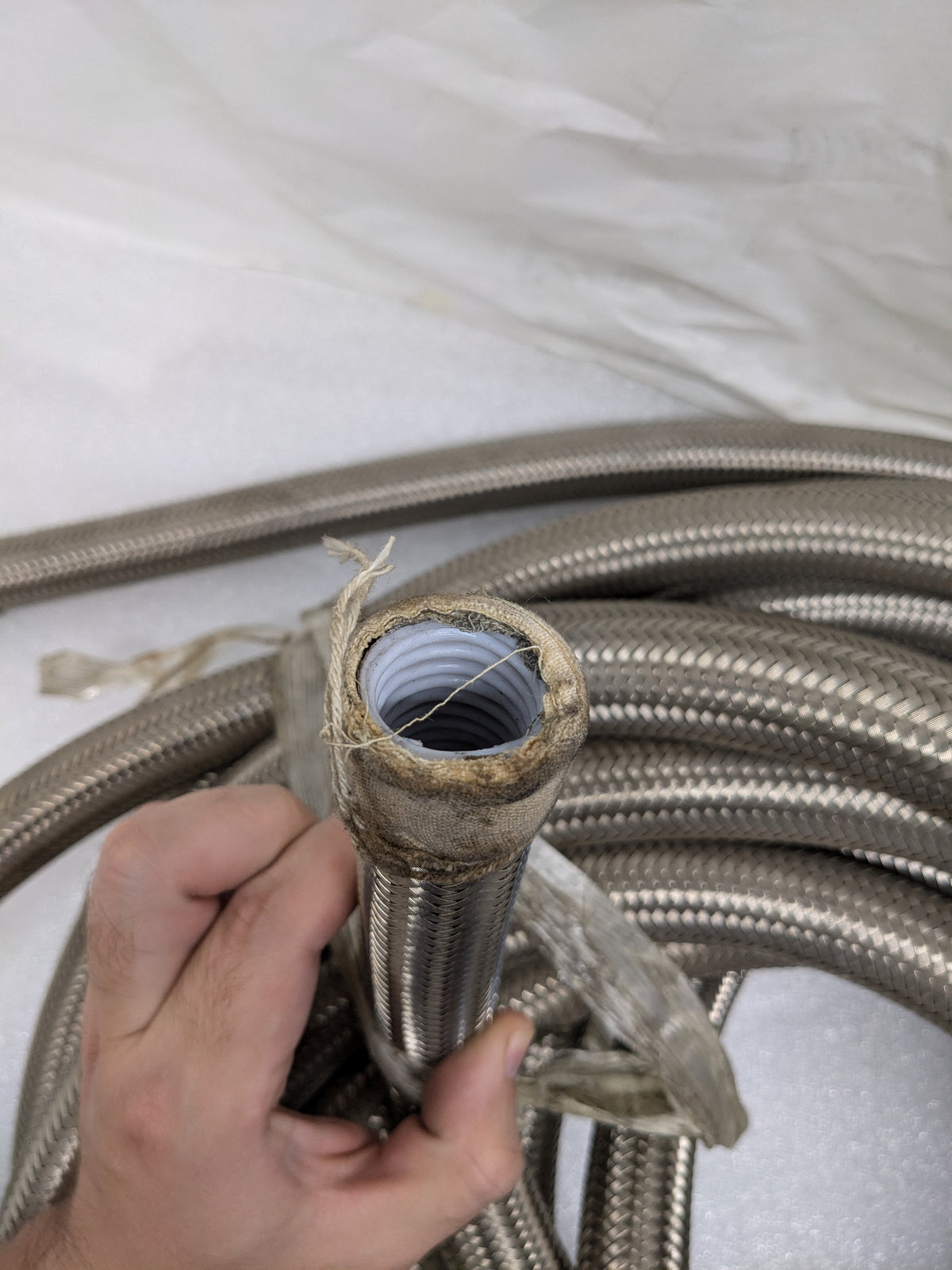 STAINLESS STEEL BRAIDED 57' HOSE 13X16" ID 1-1/16" OD PTFE LINED CORRUGATED NEW R8