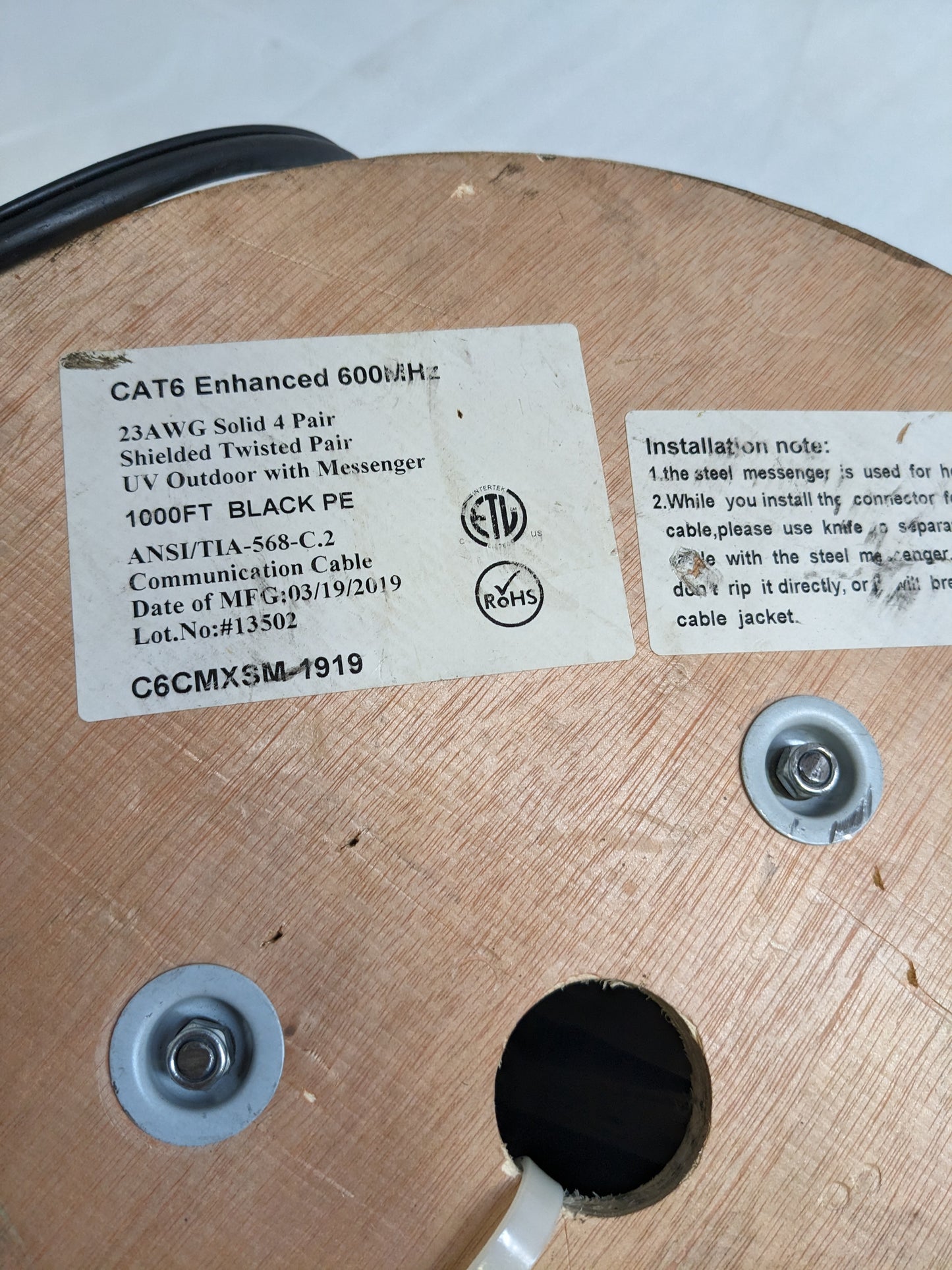 PRIMUS CABLE CAT6 C6CMXSM-1919 OUTDOOR BULK ETHERNET CABLE SHIELDED AERIAL SOLID COOPER W/MESSENGER 23AWG 1000FT NEW B2
