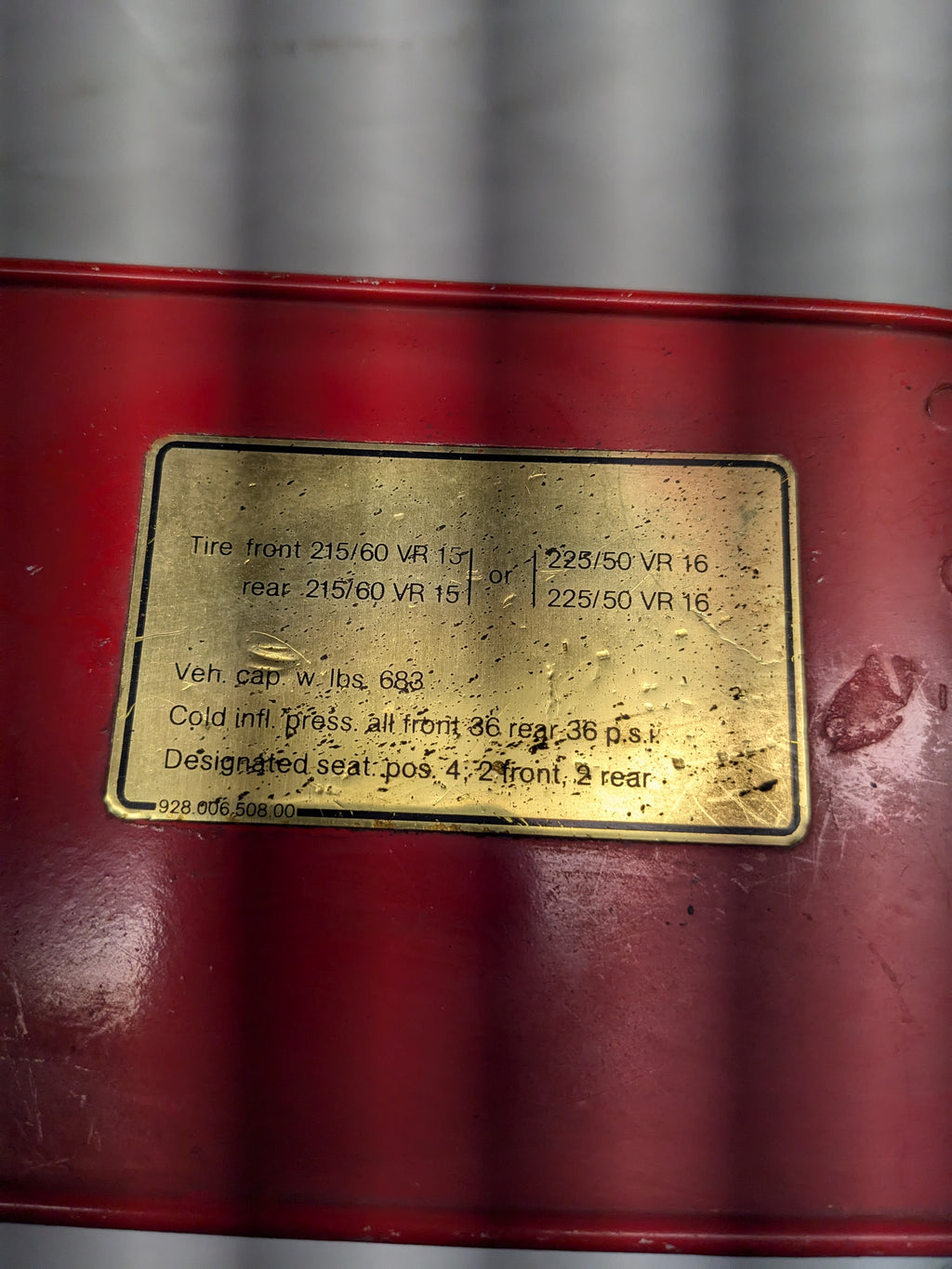 PORSCHE 92800650800 FUEL GAS DOOR RED FOR 80-84 928 S USED R20T8