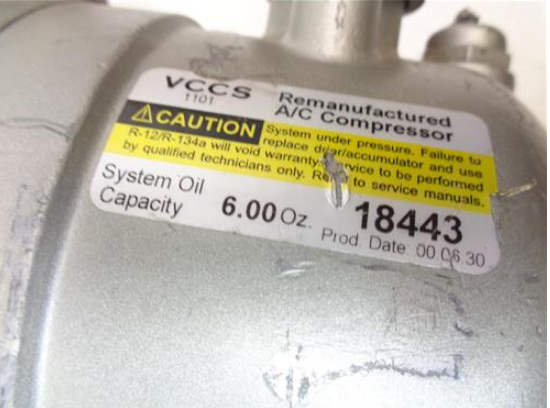 REMANUFACTURED VCCS A/C COMPRESSOR 18443 UNKNOWN FITMENT R1-2