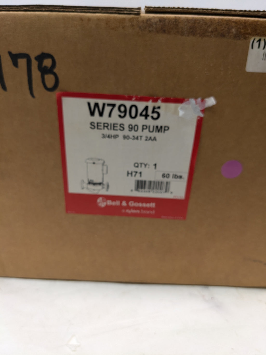 BELL & GOSSETT 90-34T PUMP 3/4 HP MOTOR 179045LF W79045 2LHR7