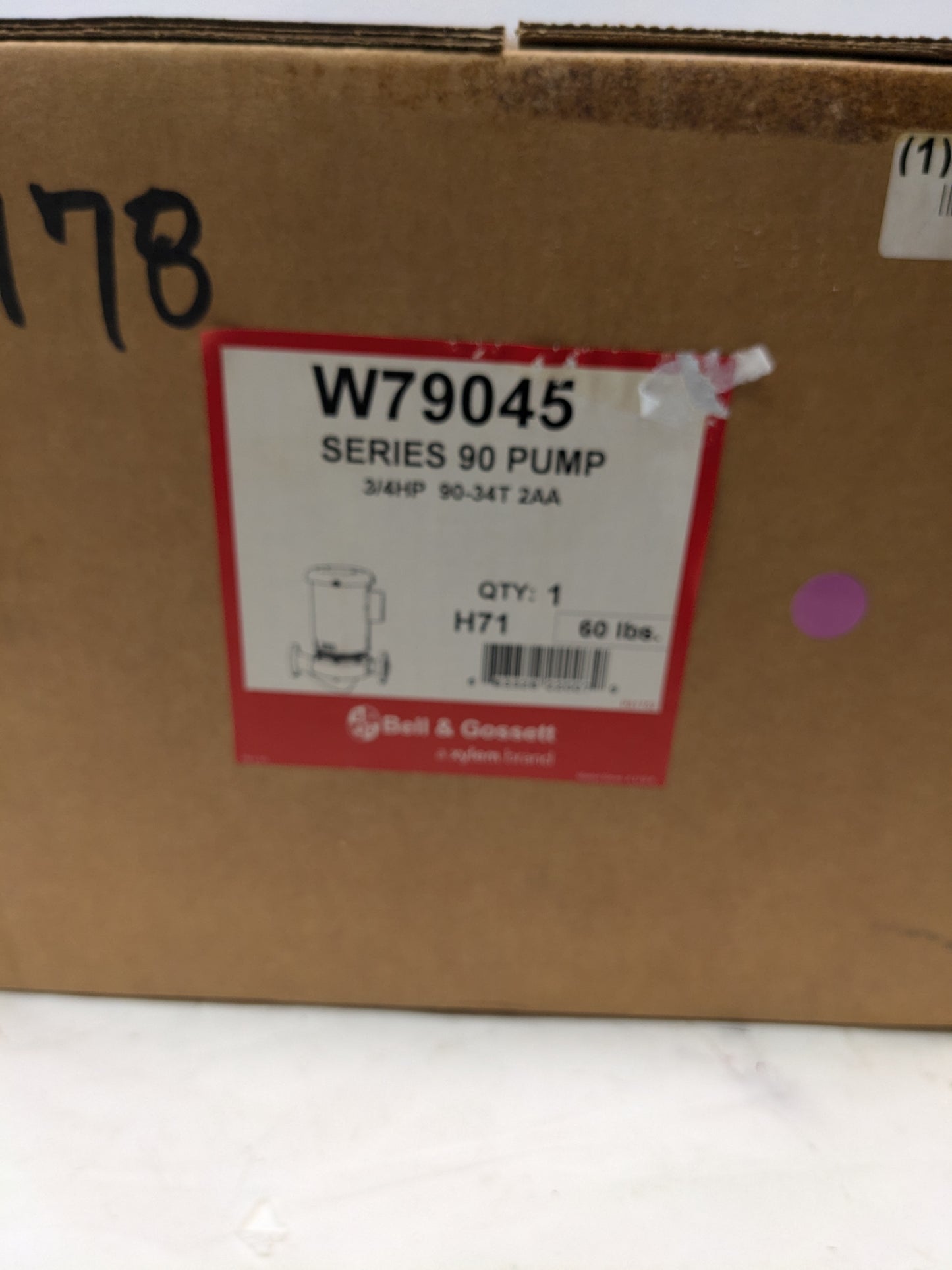 BELL & GOSSETT 90-34T PUMP 3/4 HP MOTOR 179045LF W79045 2LHR7