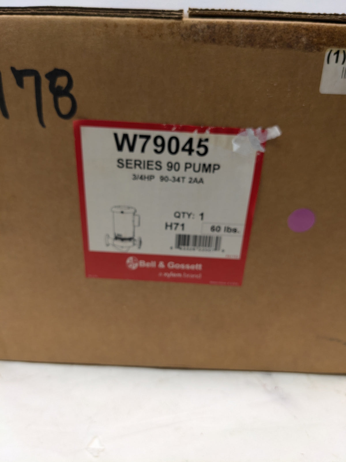 BELL & GOSSETT 90-34T PUMP 3/4 HP MOTOR 179045LF W79045 2LHR7