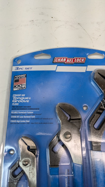 CHANNELLOCK GS-3 TONGUE AND GROOVE PLIER SET, 6 1/2", 9 1/2" AND 12", STRAIGHT JAW