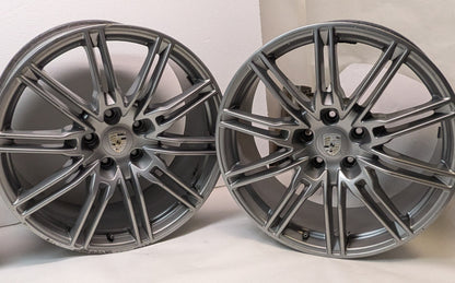 4 USED GENUINE PORSCHE CAYENNE 21X10 ET 60 5LUG SILVER WHEELS 7P5.601.025.H