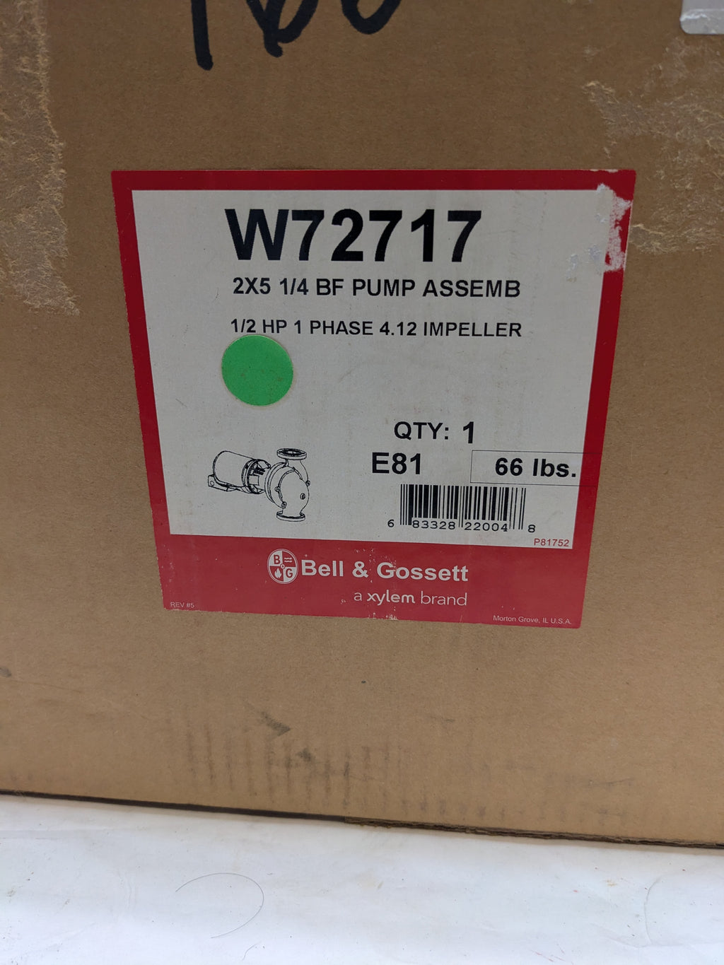 BELL & GOSSETT 610S PUMP WITH 1/2 HP W72717 2LHR4