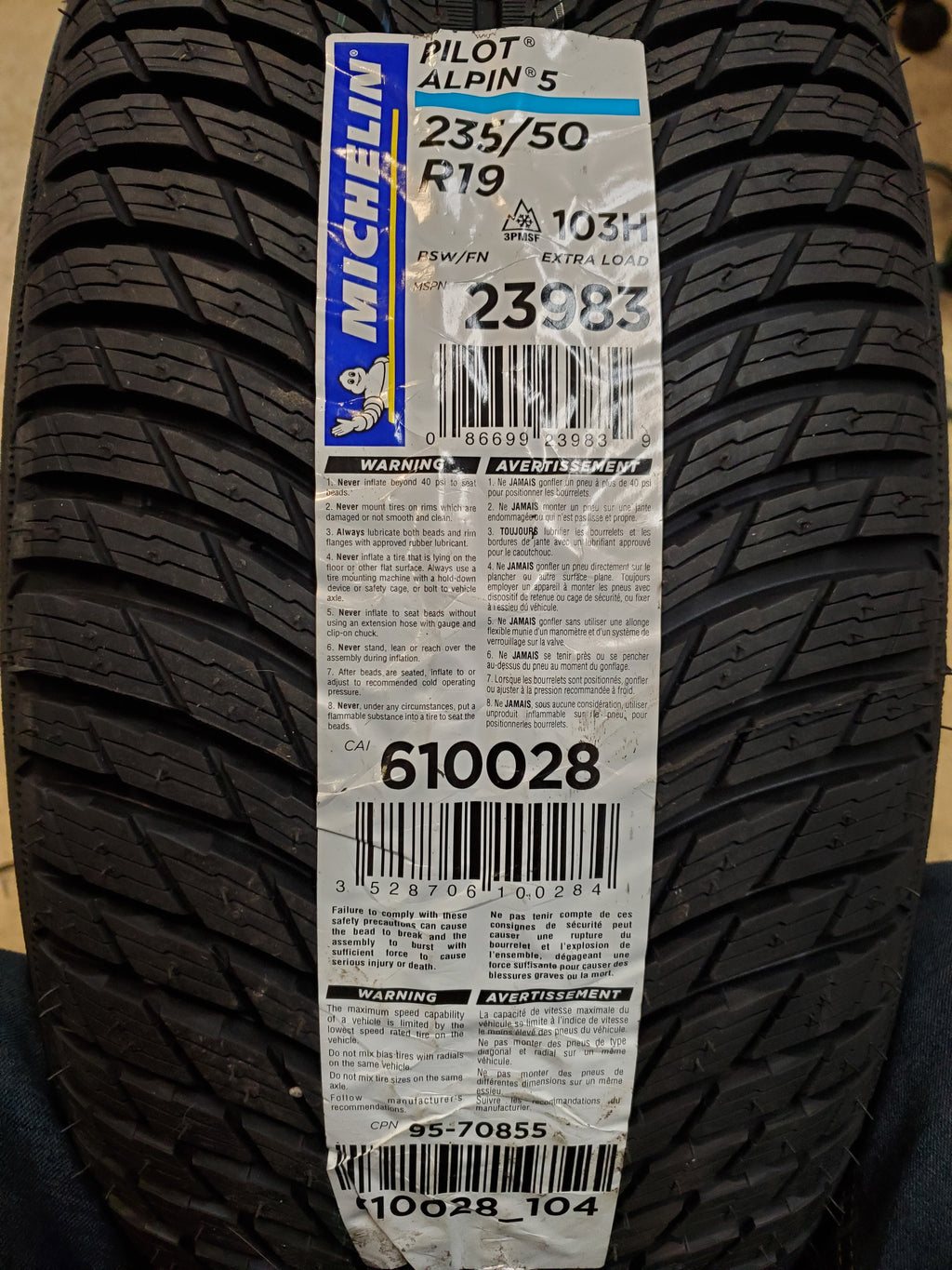 MICHELIN PILOT ALPIN 5 BSW P 235 50 19 103H XL WINTER TIRE 23983
