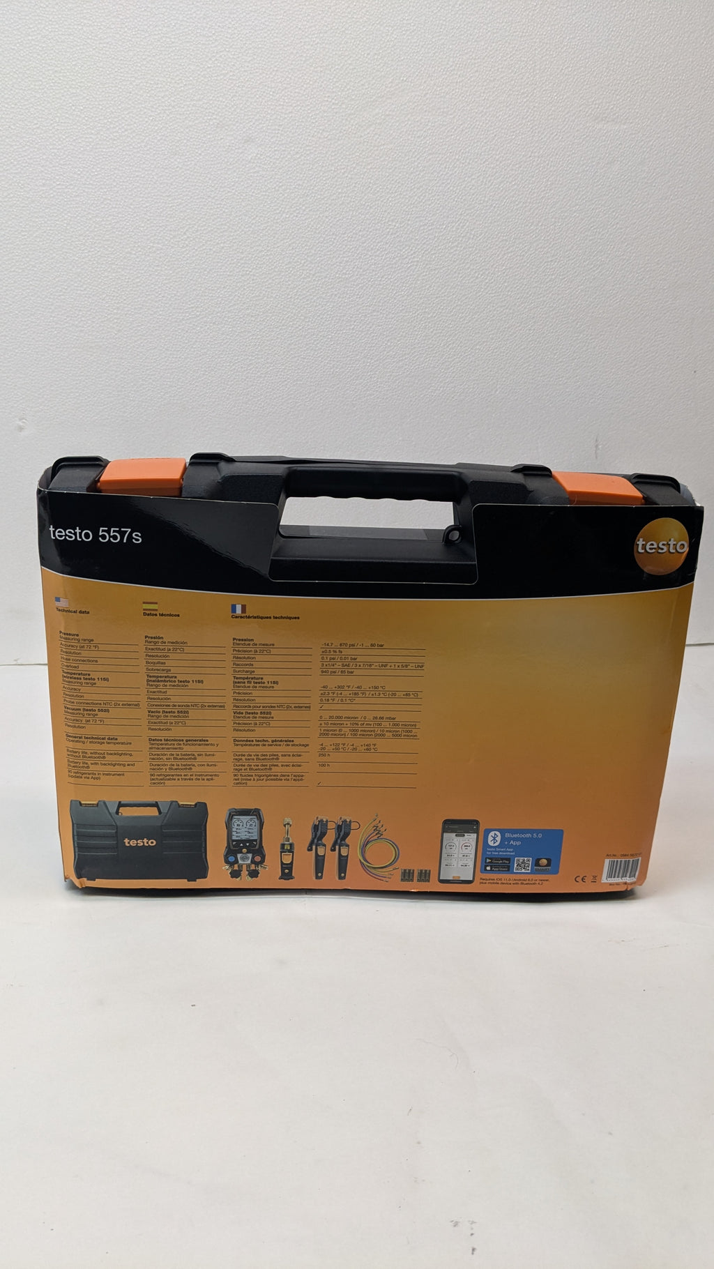 TESTO 557S AC MANIFOLD GAUGE SET – AC RECHARGE KIT WITH 2X TESTO 115I PIPE CLAMP THERMOMETER, 1X TESTO 552I MICRON GAUGE, AND 4X HOSES