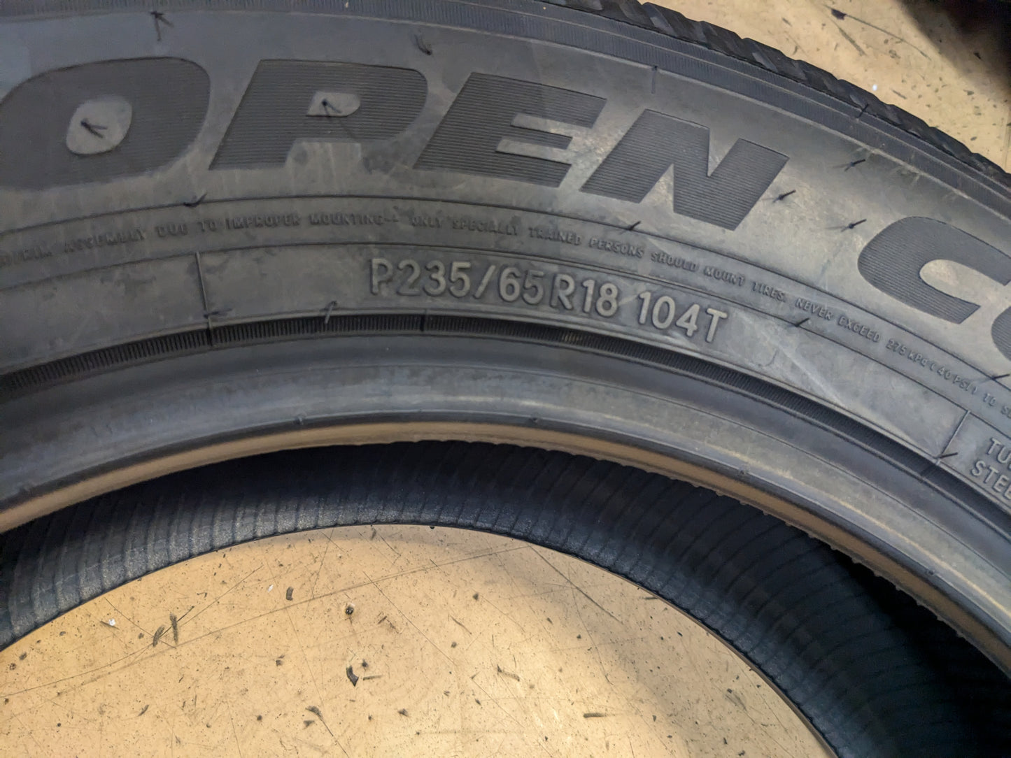 NOS TOYO  OPEN COUNTRY H/T BSW P 235 65 18 104T SL ALL SEASON TIRE 36240