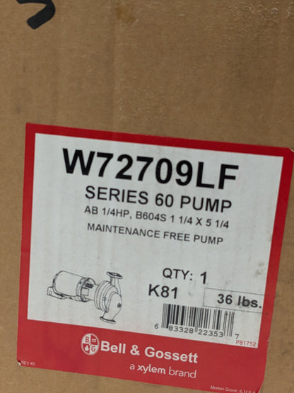 BELL AND GOSSET SERIES 60 PUMP W72709LF AB 1/4 HP B604S 1-1/4 X 5-1/4 5JPE3