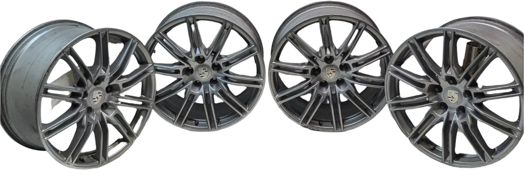 4 USED GENUINE PORSCHE CAYENNE 21X10 ET 60 5LUG SILVER WHEELS 7P5.601.025.H