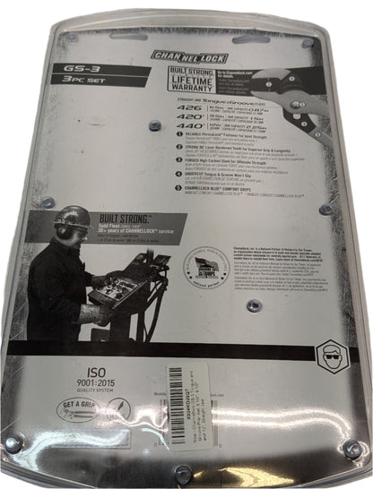 CHANNELLOCK GS-3 TONGUE AND GROOVE PLIER SET, 6 1/2", 9 1/2" AND 12", STRAIGHT JAW