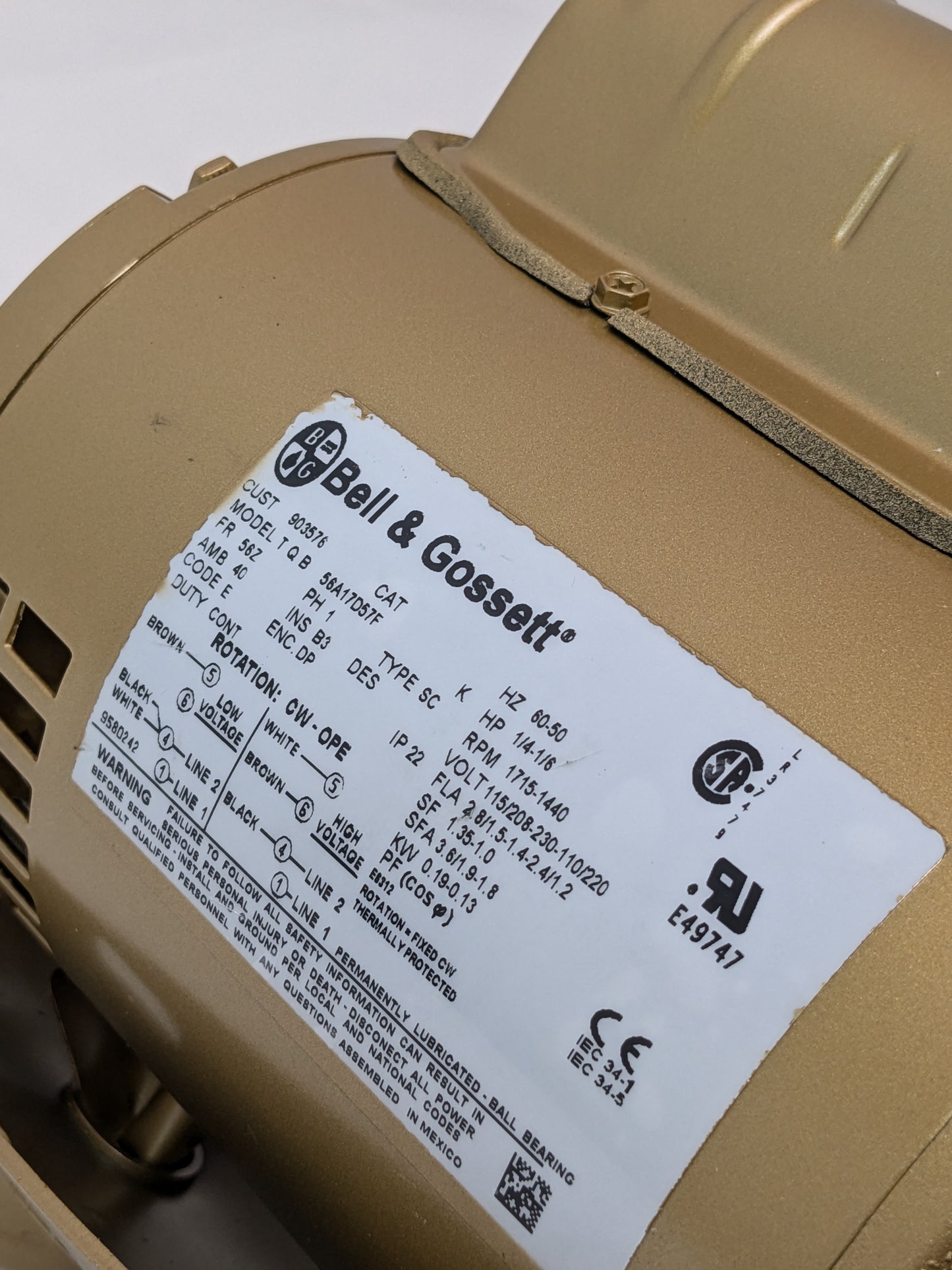 BELL AND GOSSET SERIES 60 PUMP W72709LF AB 1/4 HP B604S 1-1/4 X 5-1/4 5JPE3