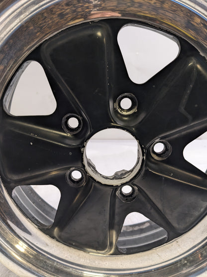 FUCHSFELGE 16X6 16X7 SET OF FOUR WHEELS FOR PORSCHE 991 BLACK SATIN CENTER W/ SILVER ANODIZED LIP USED B2