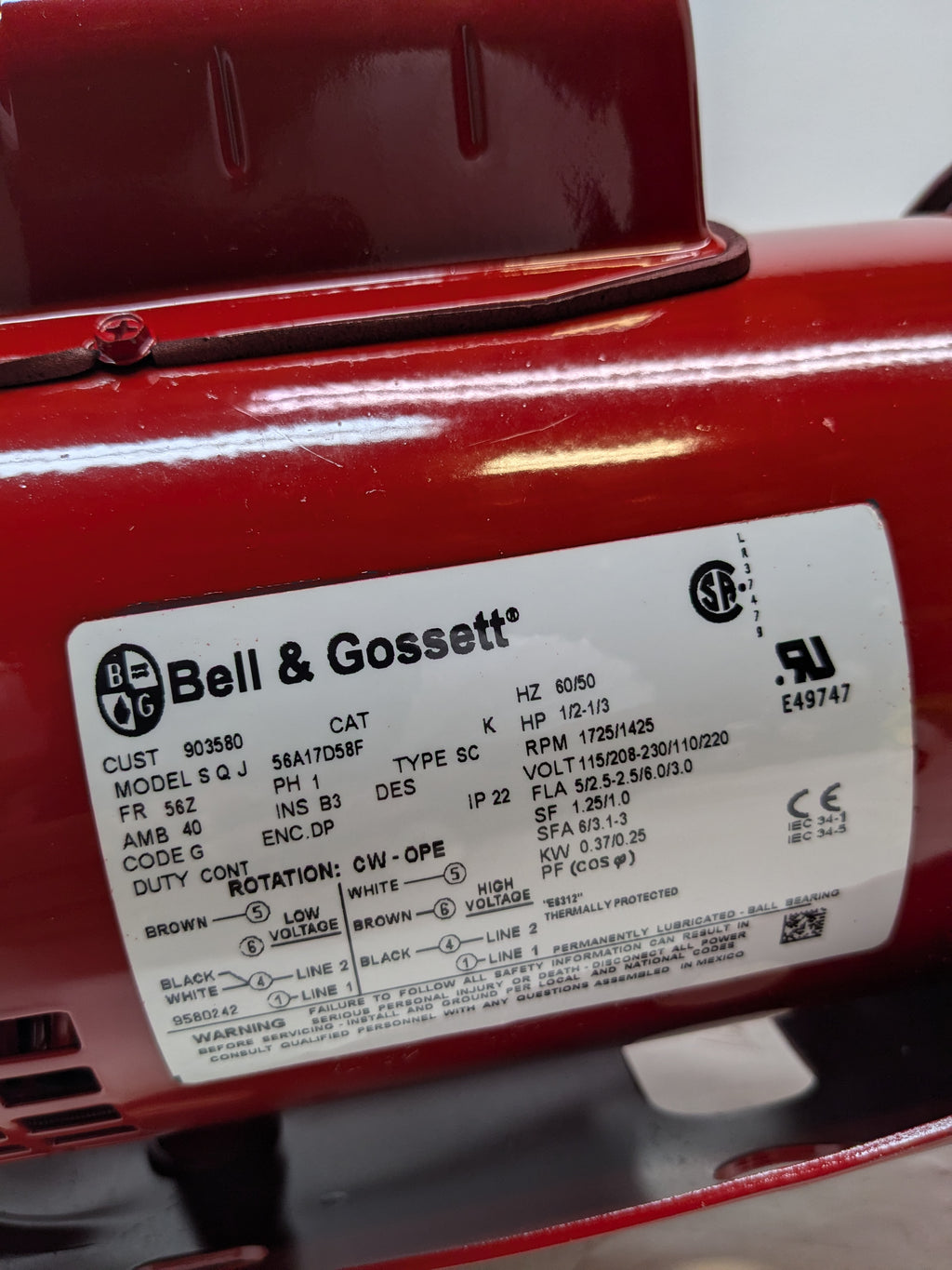 BELL & GOSSETT 610S PUMP WITH 1/2 HP W72717 2LHR4