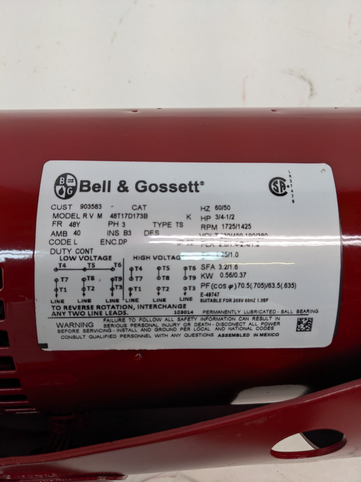 BELL & GOSSETT 622T SERIES 60 PUMP WITH 3/4 HP MOTOR 172759LF