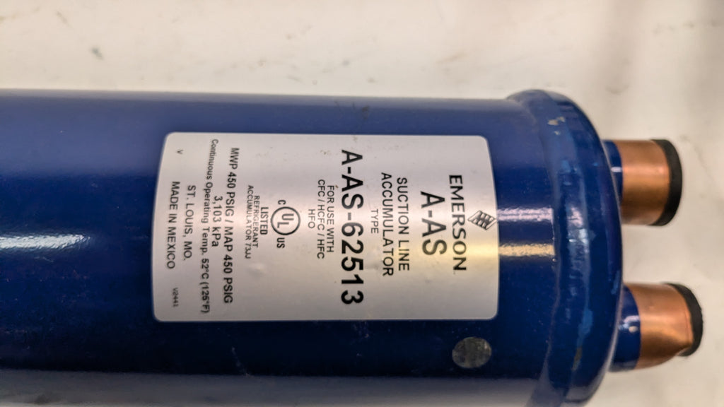EMERSON SUCTION ACCUMULATOR 1-5/8" ODF 25 LBS HOLDING CAPACITY R22 AAS62513