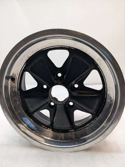 FUCHSFELGE 16X6 16X7 SET OF FOUR WHEELS FOR PORSCHE 991 BLACK SATIN CENTER W/ SILVER ANODIZED LIP USED B2